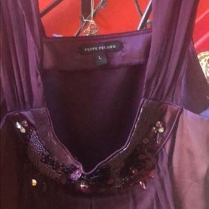 Sleeveless plum with beading detail on collar